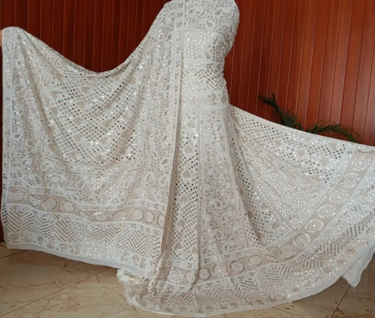 Ivory Pure Georgette Lucknowi Chikankari Shadow Work Set
